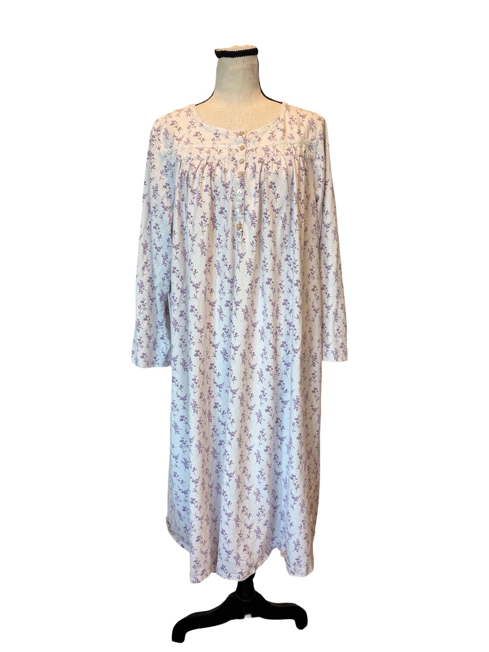 Eileen West Floral Cotton Nightgown Lavender Cottagecore Sleep Dress Large
